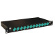 Tiroir optique 19'' avec 12 SC duplex incliné multimode OM3 50/125 OM4 50/125 aqua / kit management