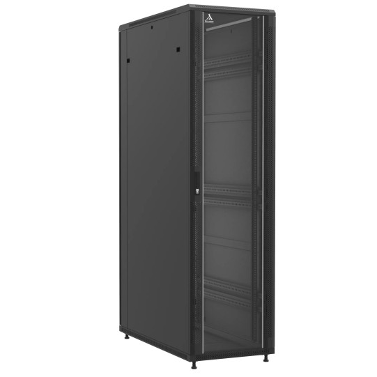 Baie en kit Ligne 1200 47U 600x1200mm, porte avant : Simple Verre, porte arrière : Double Nid d'Abeille, avec panneaux latéraux main product photo