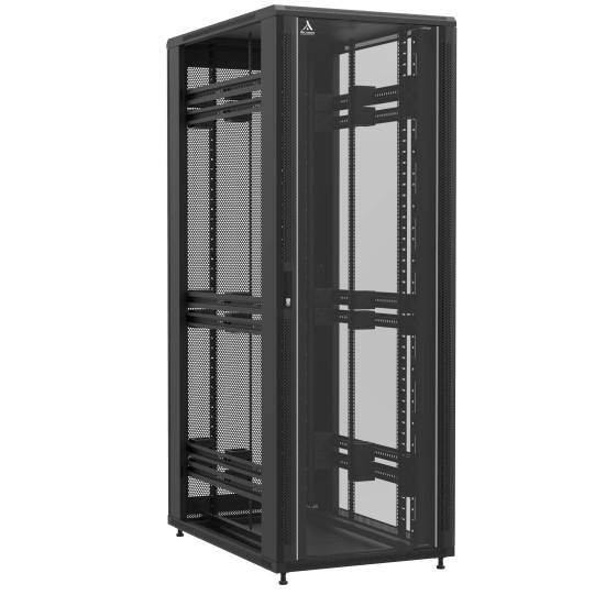 Baie en kit Ligne 1200 47U 800x1200mm, porte avant : Simple Verre, porte arrière : Simple Nid d'Abeille, sans panneaux latéraux main product photo