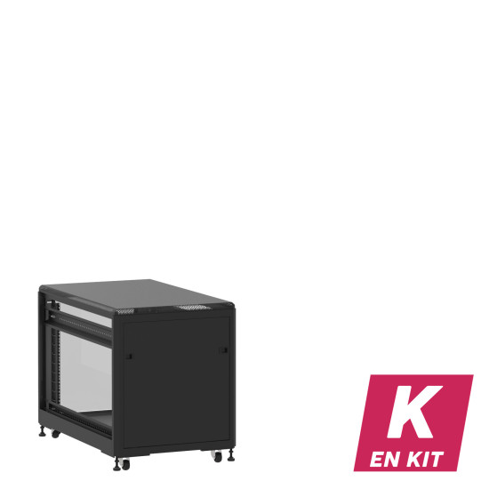 En kit - Mini baie de brassage 12U 600x1000x740mm (LxPxH) 500kg, Porte avant panneau plein / Porte arrière en verre, Sans panneaux latéraux main product photo