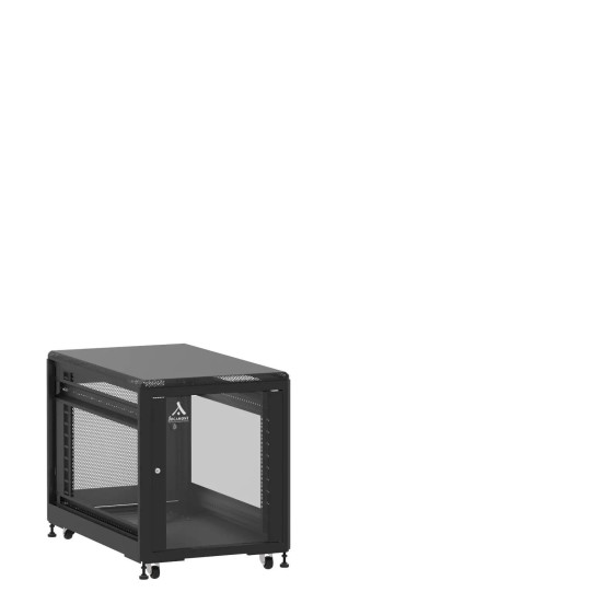 En kit - Mini baie de brassage 12U 600x1000x740mm (LxPxH) 500kg, Porte avant en verre / Porte arrière nid d'abeille, Sans panneaux latéraux main product photo