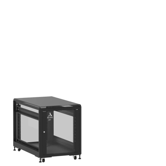En kit - Mini baie de brassage 12U 600x1000x740mm (LxPxH) 500kg, Porte avant et arrière en verre, Sans panneaux latéraux main product photo