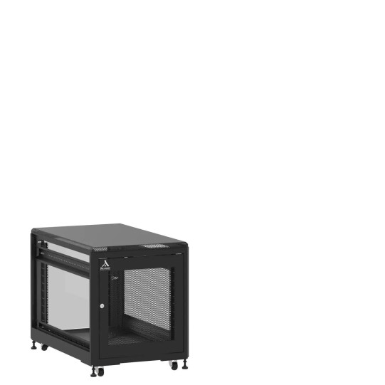 Mini baie de brassage 12U 600x1000x740mm (LxPxH) 500kg, Porte avant nid d'abeille / Porte arrière en verre, Sans panneaux latéraux main product photo