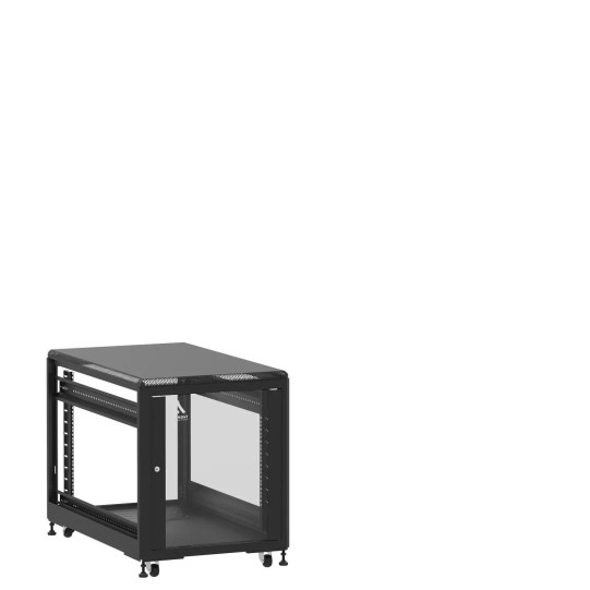 Mini baie de brassage 12U 600x1000x740mm (LxPxH) 500kg, Porte avant en verre / Sans porte arrière, Sans panneaux latéraux main product photo