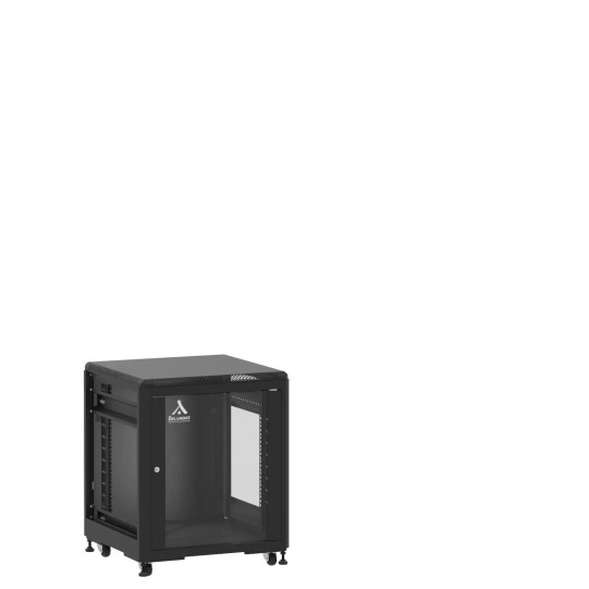 Mini baie de brassage 12U 600x600x740mm (LxPxH) 500kg, Porte avant en verre / Porte arrière panneau plein, Sans panneaux latéraux main product photo