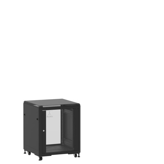 Mini baie de brassage 12U 600x600x740mm (LxPxH) 500kg, Porte avant en verre / Sans porte arrière main product photo