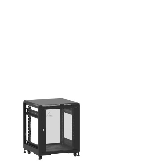 Mini baie de brassage 12U 600x600x740mm (LxPxH) 500kg, Porte avant en verre / Sans porte arrière, Sans panneaux latéraux main product photo