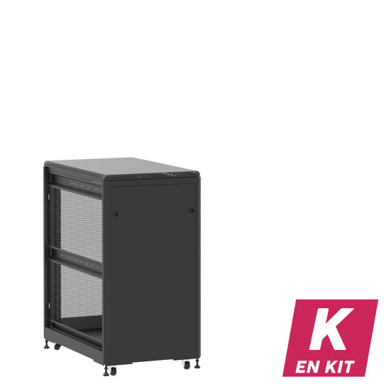 En kit - Baie de brassage 21U 600x1000x1141mm (LxPxH) 500kg, Porte avant panneau plein / Porte arrière nid d'abeille, Sans panneaux latéraux main product photo