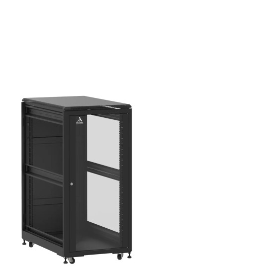 Baie 24U 600x1000mm, porte avant : Simple Verre, porte arrière : Panneau Plein, sans panneaux latéraux main product photo