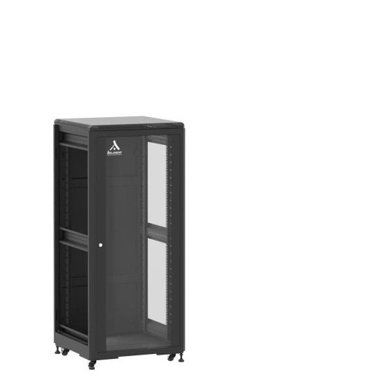 Baie de brassage 27U 600x600x1407mm (LxPxH) 500kg, Porte avant en verre / Porte arrière panneau plein, Sans panneaux latéraux main product photo