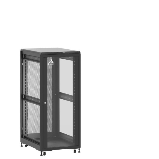 En kit - Baie de brassage 27U 600x800x1407mm (LxPxH) 500kg, Porte avant en verre / Porte arrière nid d'abeille, Sans panneaux latéraux main product photo