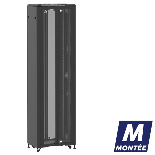 Baie de brassage 42U 600x400mm (LxPxH) 500kg, Porte avant en verre double / Porte arrière en verre double main product photo