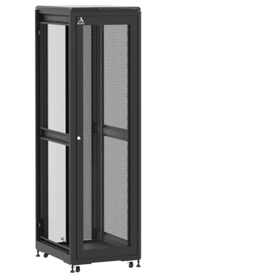 Baie de brassage 42U 600x800x2074mm (LxPxH) 500kg, Porte avant nid d'abeille / Porte arrière en verre double, Sans panneaux latéraux main product photo