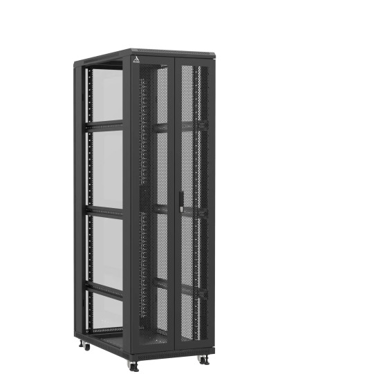 Baie serveur 42U 600x1000x2060mm (LxPxH) 800kg, Porte avant double nid d'abeille / Porte arrière en verre, Sans panneaux latéraux main product photo