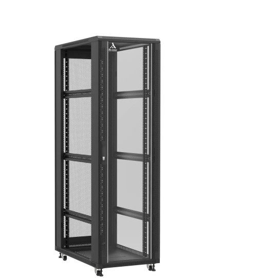 Baie serveur 42U 600x1000x2060mm (LxPxH) 800kg, Porte avant en verre / Porte arrière nid d'abeille, Sans panneaux latéraux main product photo