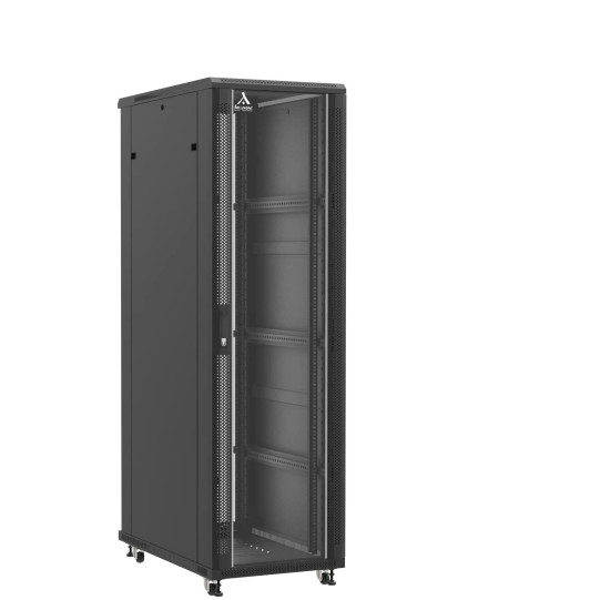 Baie serveur 42U 600x1000x2060mm (LxPxH) 800kg, Porte avant en verre / Sans porte arrière main product photo