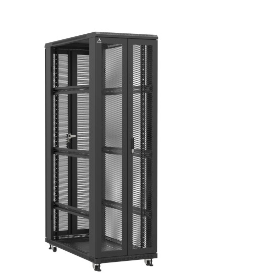Baie serveur 42U 600x1200x2060mm (LxPxH) 800kg, Porte avant double nid d'abeille / Porte arrière double nid d'abeille, Sans panneaux latéraux main product photo