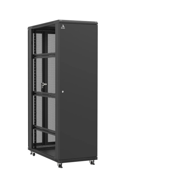 Baie serveur 42U 600x1200x2060mm (LxPxH) 800kg, Porte avant pleine / Porte arrière double nid d'abeille, Sans panneaux latéraux main product photo