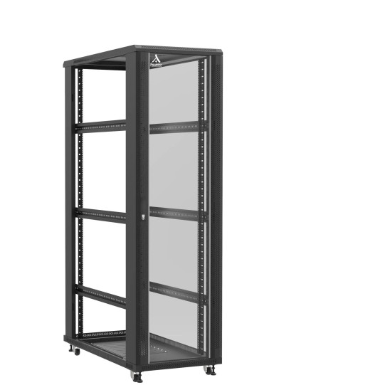Baie serveur 42U 600x1200x2060mm (LxPxH) 800kg, Porte avant en verre / Sans porte arrière, Sans panneaux latéraux main product photo