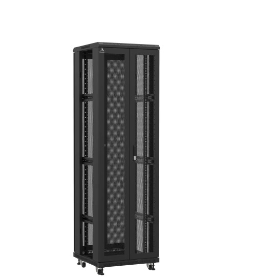 Baie serveur 42U 600x600x2060mm (LxPxH) 800kg, Porte avant double nid d'abeille / Porte arrière double nid d'abeille, Sans panneaux latéraux main product photo