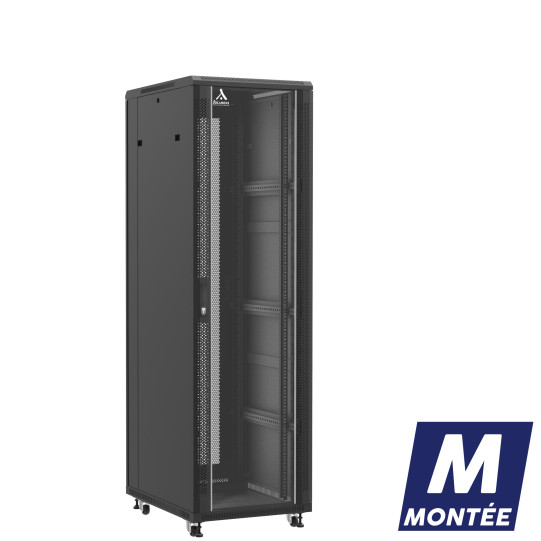Baie serveur 42U 600x800x2060mm (LxPxH) 800kg, Porte avant en verre/Porte arrière nid d'abeille main product photo