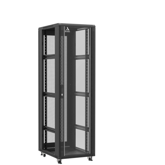En kit - Baie serveur 42U 600x800x2060mm (LxPxH) 800kg, Porte avant en verre / Porte arrière nid d'abeille, Sans panneaux latéraux main product photo