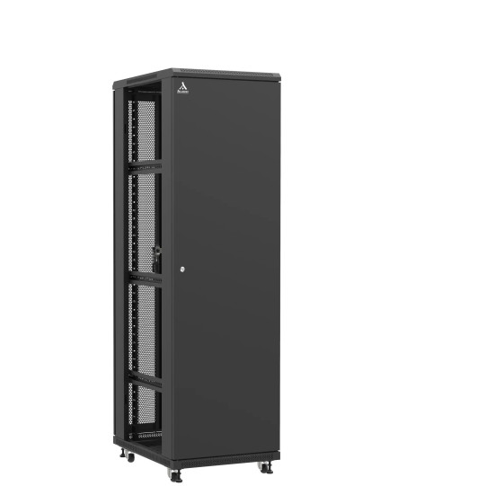 Baie serveur 42U 600x800x2060mm (LxPxH) 800kg, Porte avant pleine / Porte arrière double nid d'abeille, Sans panneaux latéraux main product photo