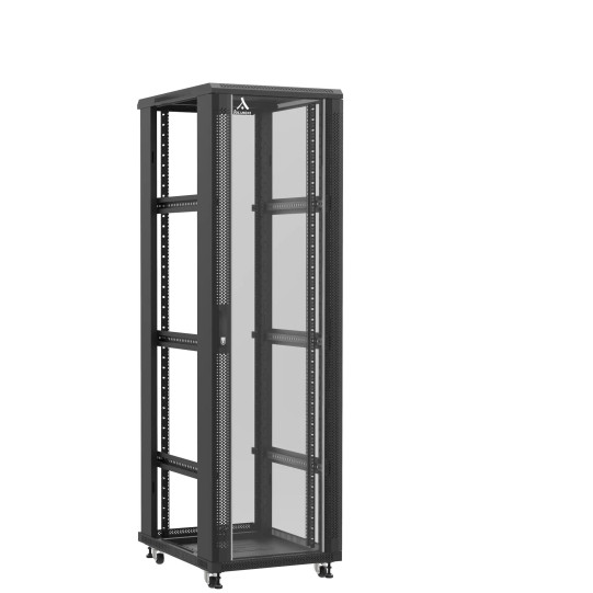 Baie serveur 42U 600x800x2060mm (LxPxH) 800kg, Porte avant en verre / Sans porte arrière, Sans panneaux latéraux main product photo