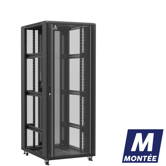 Baie serveur 42U 800x1000x2060mm (LxPxH) 800kg, Porte avant et arrière en verre double, Sans panneaux latéraux main product photo
