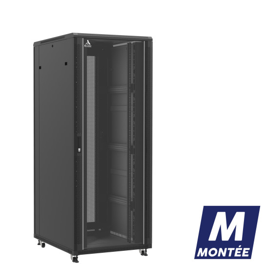 Baie serveur 42U 800x1000x2060mm (LxPxH) 800kg, Porte avant en verre/Porte arrière nid d'abeille main product photo