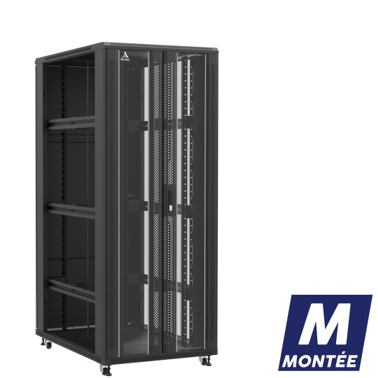 Baie serveur 42U 800x1200x2060mm (LxPxH) 800kg, Porte avant en verre double / Porte arrière pleine, Sans panneaux latéraux main product photo