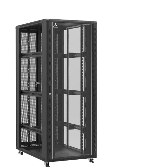 En kit - Baie serveur 42U 800x1200x2060mm (LxPxH) 800kg, Porte avant en verre / Porte arrière double nid d'abeille, Sans panneaux latéraux main product photo