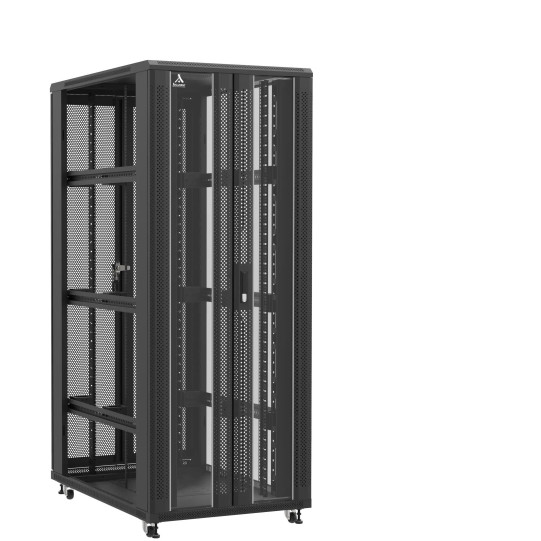 Baie serveur 42U 800x1200x2060mm (LxPxH) 800kg, Porte avant en verre double / Porte arrière double nid d'abeille, Sans panneaux latéraux main product photo