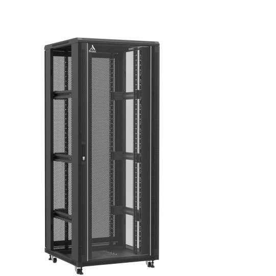 En kit - Baie serveur 42U 800x800x2060mm (LxPxH) 800kg, Porte avant en verre / Porte arrière double nid d'abeille, Sans panneaux latéraux main product photo