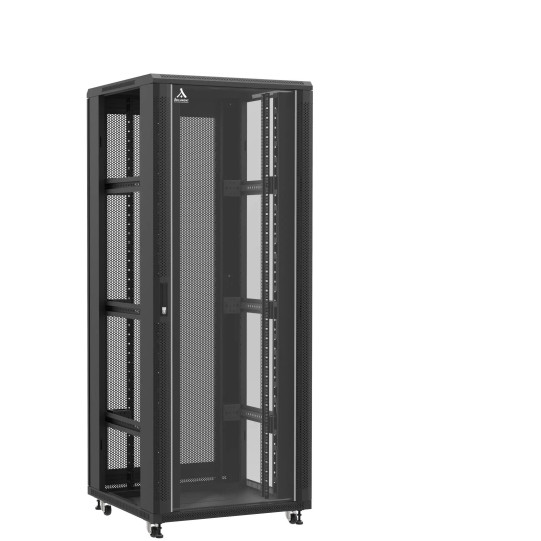 En kit - Baie serveur 42U 800x800x2060mm (LxPxH) 800kg, Porte avant en verre / Porte arrière nid d'abeille, Sans panneaux latéraux main product photo