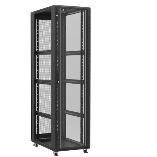 Baie serveur 47U 600x1000x2283mm (LxPxH) 800kg, Porte avant en verre / Porte arrière nid d'abeille, Sans panneaux latéraux main product photo