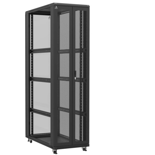 En kit - Baie serveur 47U 600x1200x2283mm (LxPxH) 800kg, Porte avant double nid d'abeille / Porte arrière en verre, Sans panneaux latéraux main product photo