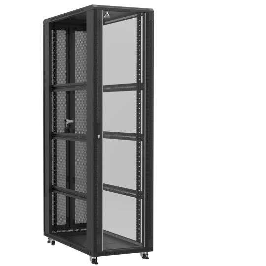 En kit - Baie serveur 47U 600x1200x2283mm (LxPxH) 800kg, Porte avant en verre / Porte arrière double nid d'abeille, Sans panneaux latéraux main product photo