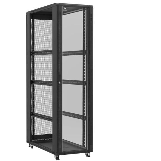 Baie serveur 47U 600x1200x2283mm (LxPxH) 800kg, Porte avant en verre / Porte arrière nid d'abeille, Sans panneaux latéraux main product photo