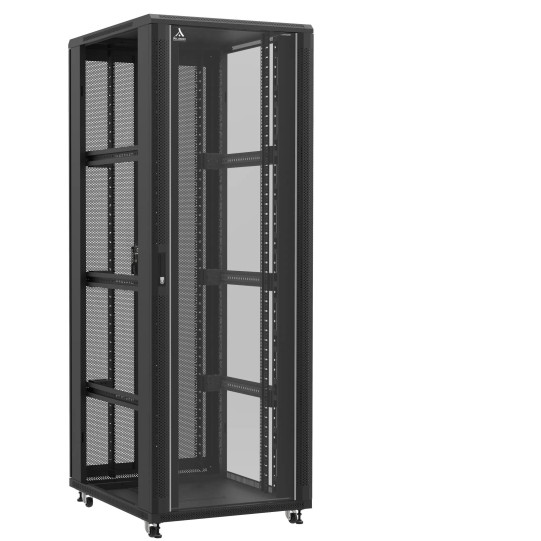 Baie serveur 47U 800x100x2283mm (LxPxH) 800kg, Porte avant en verre / Porte arrière double nid d'abeille, Sans panneaux latéraux main product photo