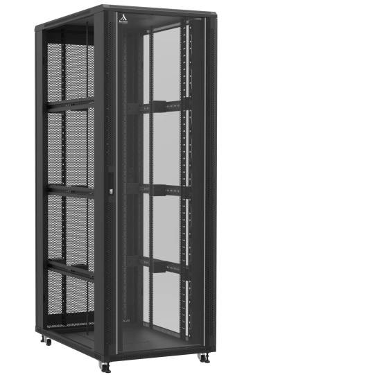 Baie serveur 47U 800x1200x2283mm (LxPxH) 800kg, Porte avant en verre / Porte arrière nid d'abeille, Sans panneaux latéraux main product photo