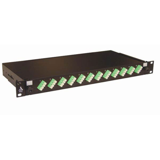 Tiroir optique 19'' avec 12 LC APC quad incliné monomode vert/ kit management main product photo